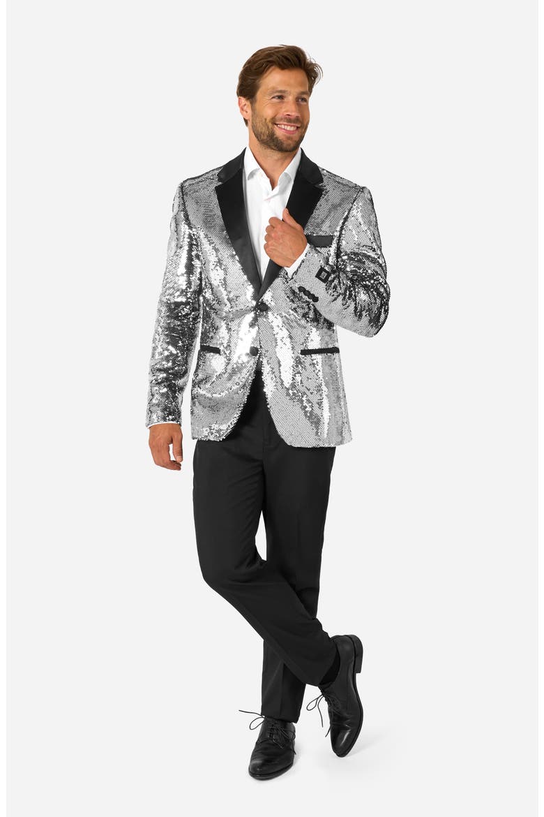 Shiny Silver Sequin Dinner Jacket, Alternate, color, SILVER