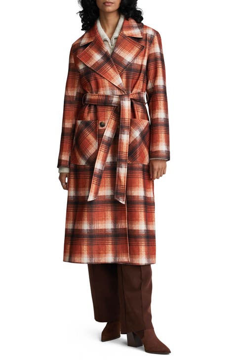 Plaid Belted Double Breasted Trench Coat