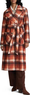 NVLT Plaid Belted Double Breasted Trench Coat