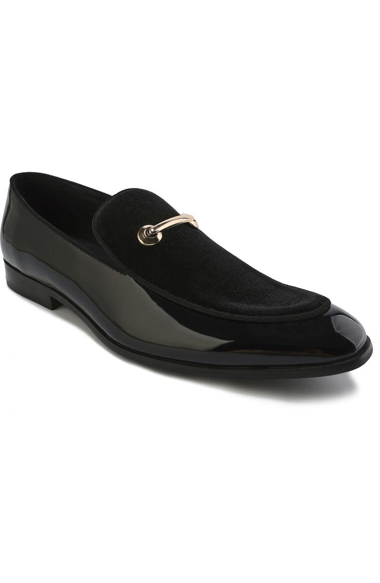 Gino Vitale Velvet & Patent Leather Bit Loafer, Main, color, Black