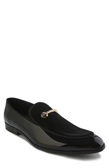 Gino Vitale Velvet & Patent Leather Bit Loafer In Black