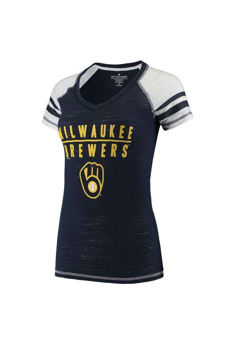 Women's Soft as a Grape Navy Milwaukee Brewers Color Block V-Neck T-Shirt, Alternate, color, Navy