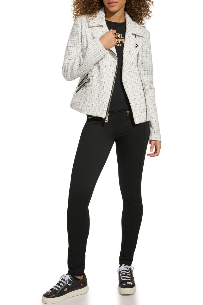 Pin Detail Tweed Moto Jacket, Alternate, color, WHITE MULTI