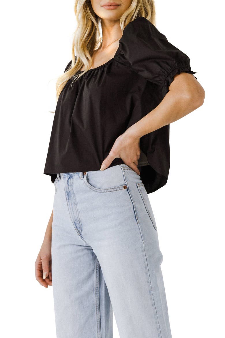 Puff Sleeve Cotton Top, Alternate, color, BLACK