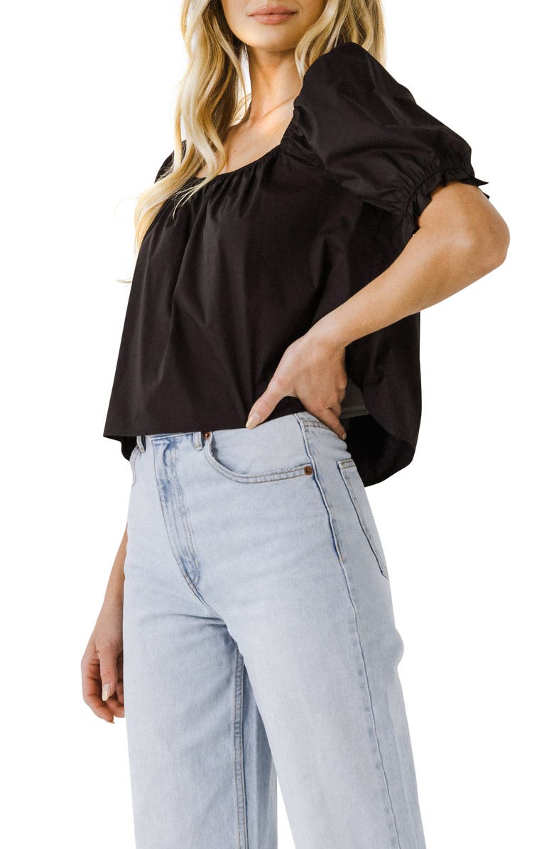 English Factory Puff Sleeve Cotton Top, Alternate, color,