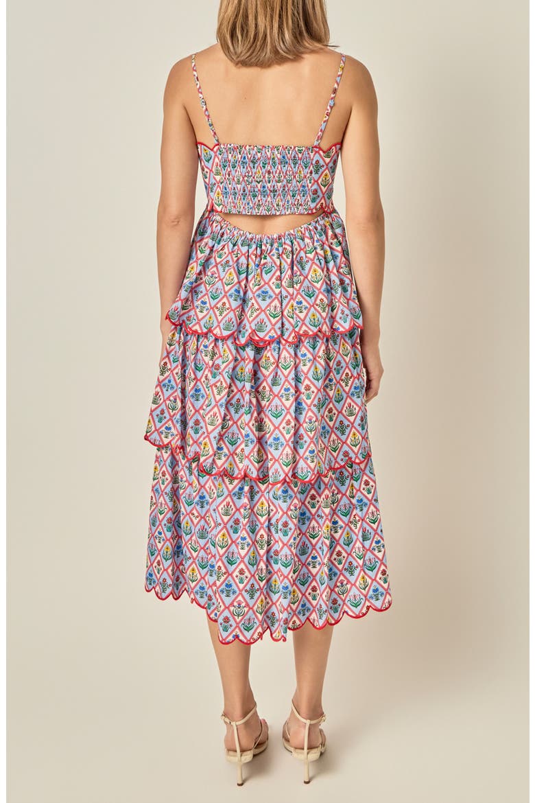 Printed Scallop Tiered Midi Dress, Alternate, color, MULTI
