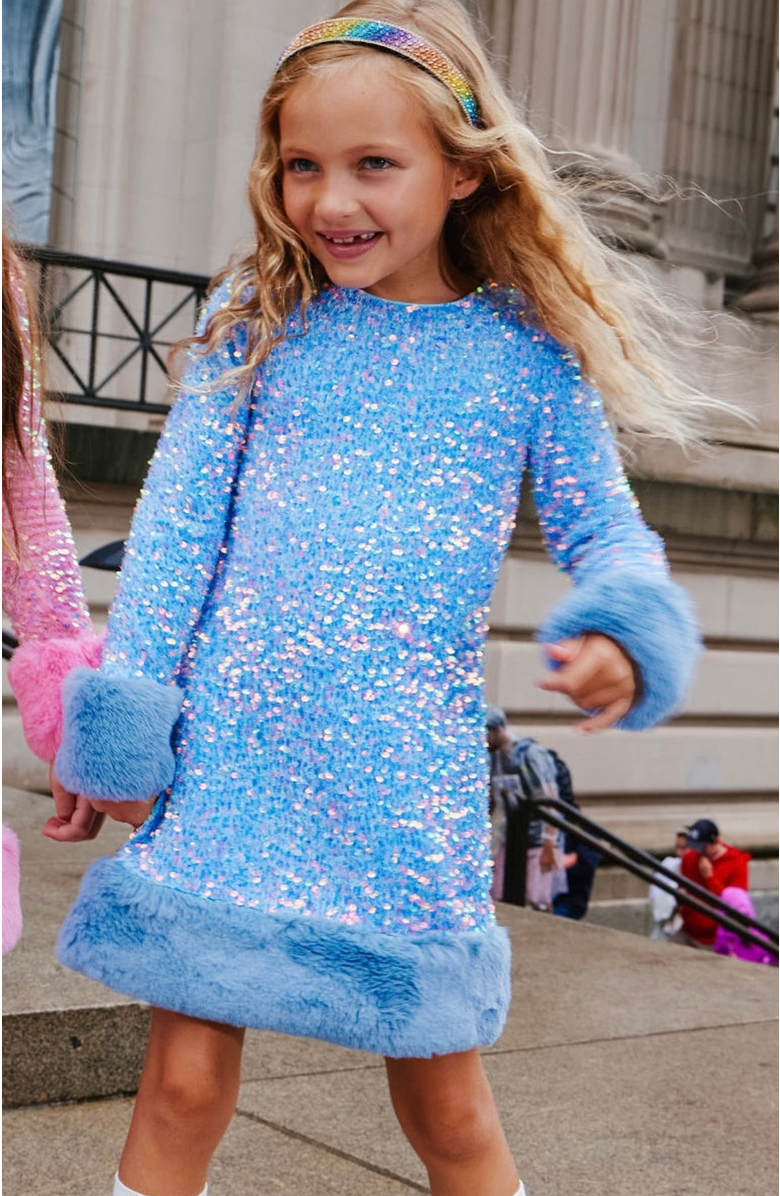 Lola + The Boys Celeste Shimmer Dress, Alternate, color, Blue