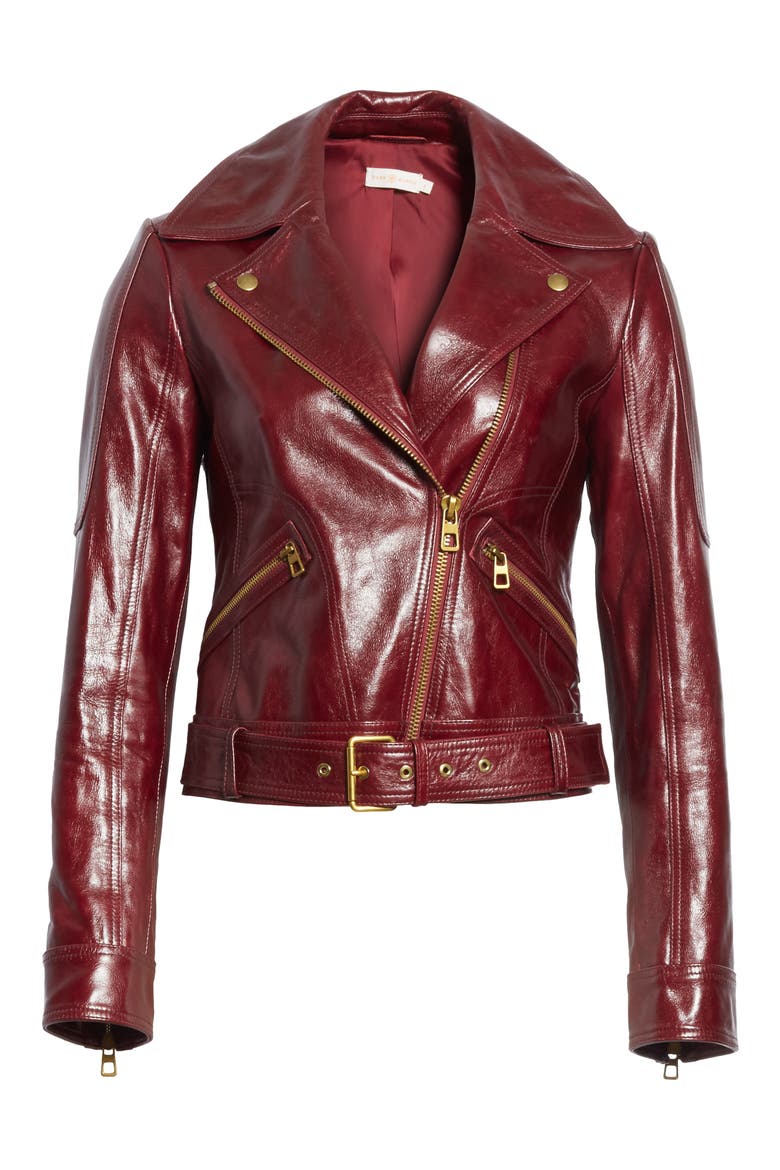 Bianca Leather Moto Jacket, Alternate, color, RED