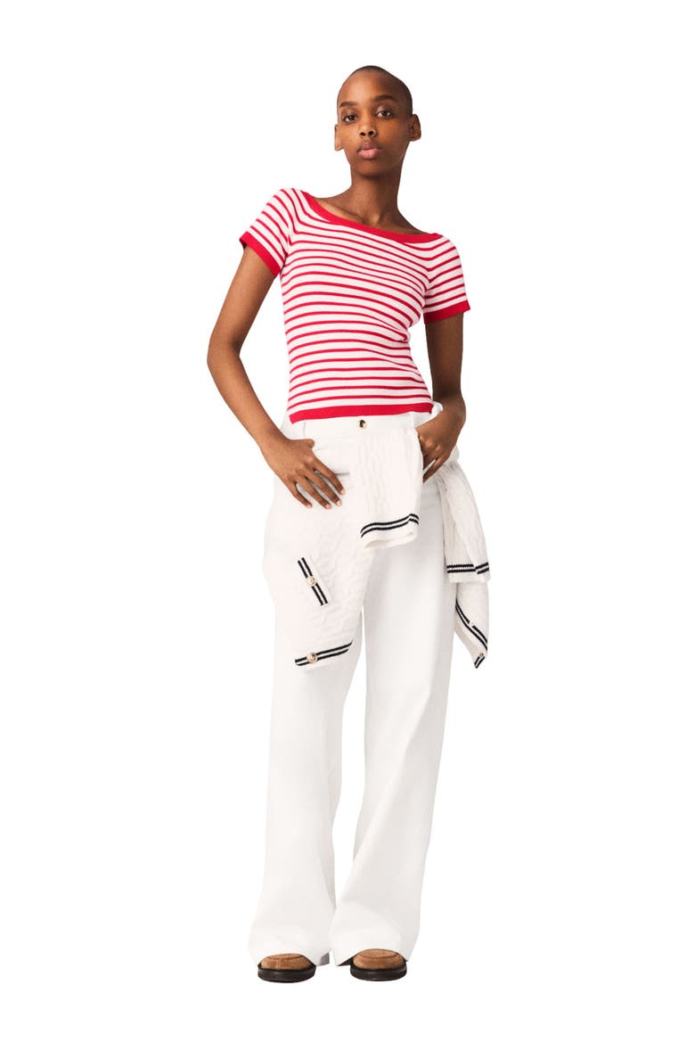 Striped knit top with boat neck, Main, color, Red