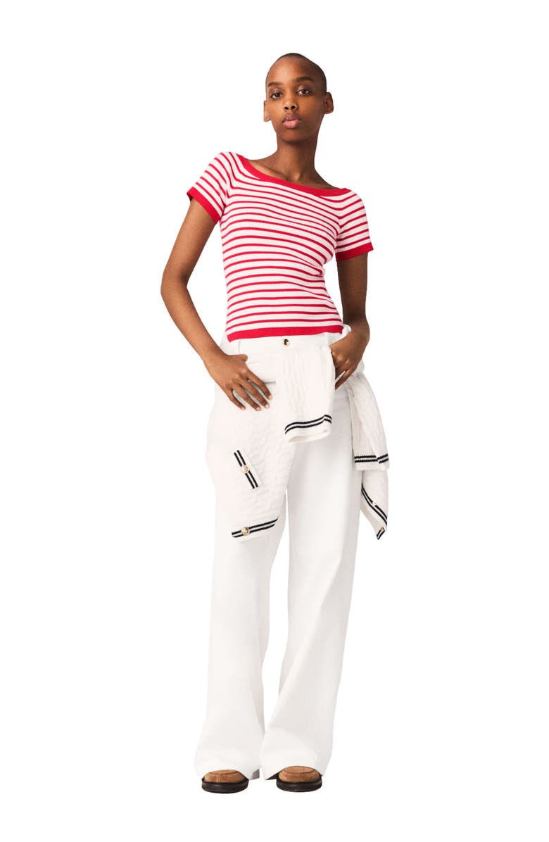 maje Striped knit top with boat neck, Main, color, Red