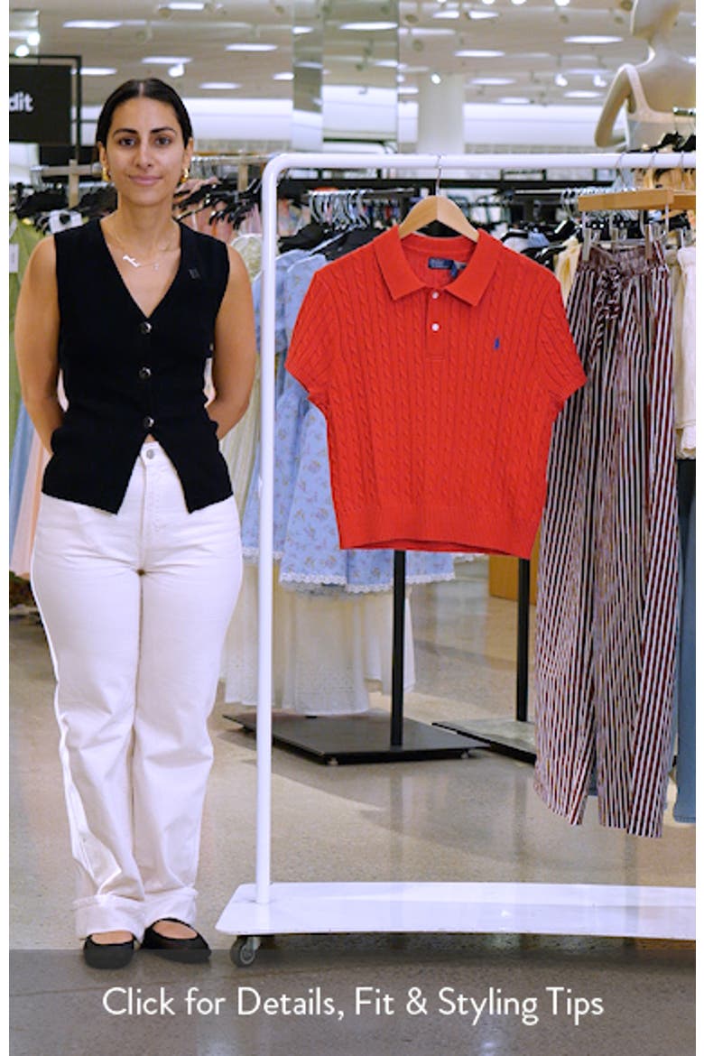 Crop Cable Knit Cotton Polo Sweater video