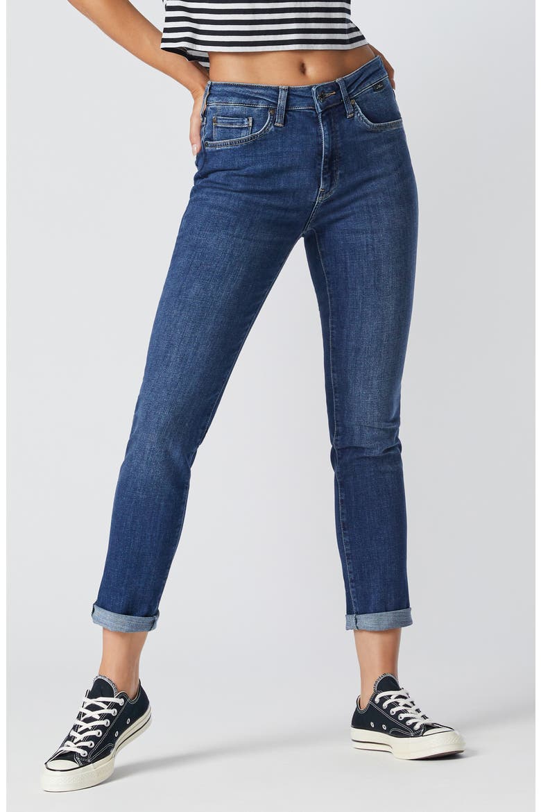Kathleen Mid Waist Slim Boyfriend Jeans, Main, color, MID FEATHER BLUE