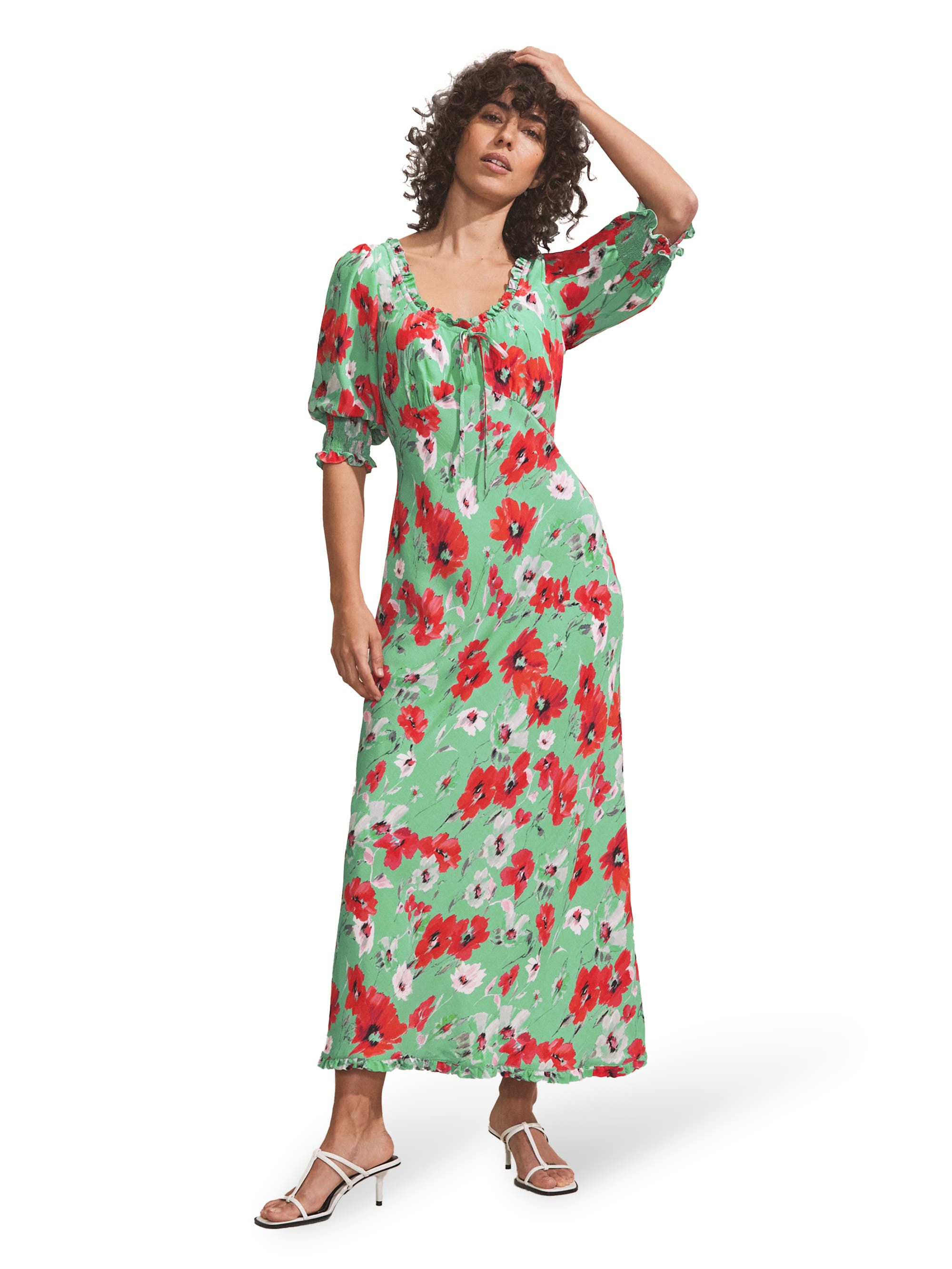 Poppy Print Tie Front Dress