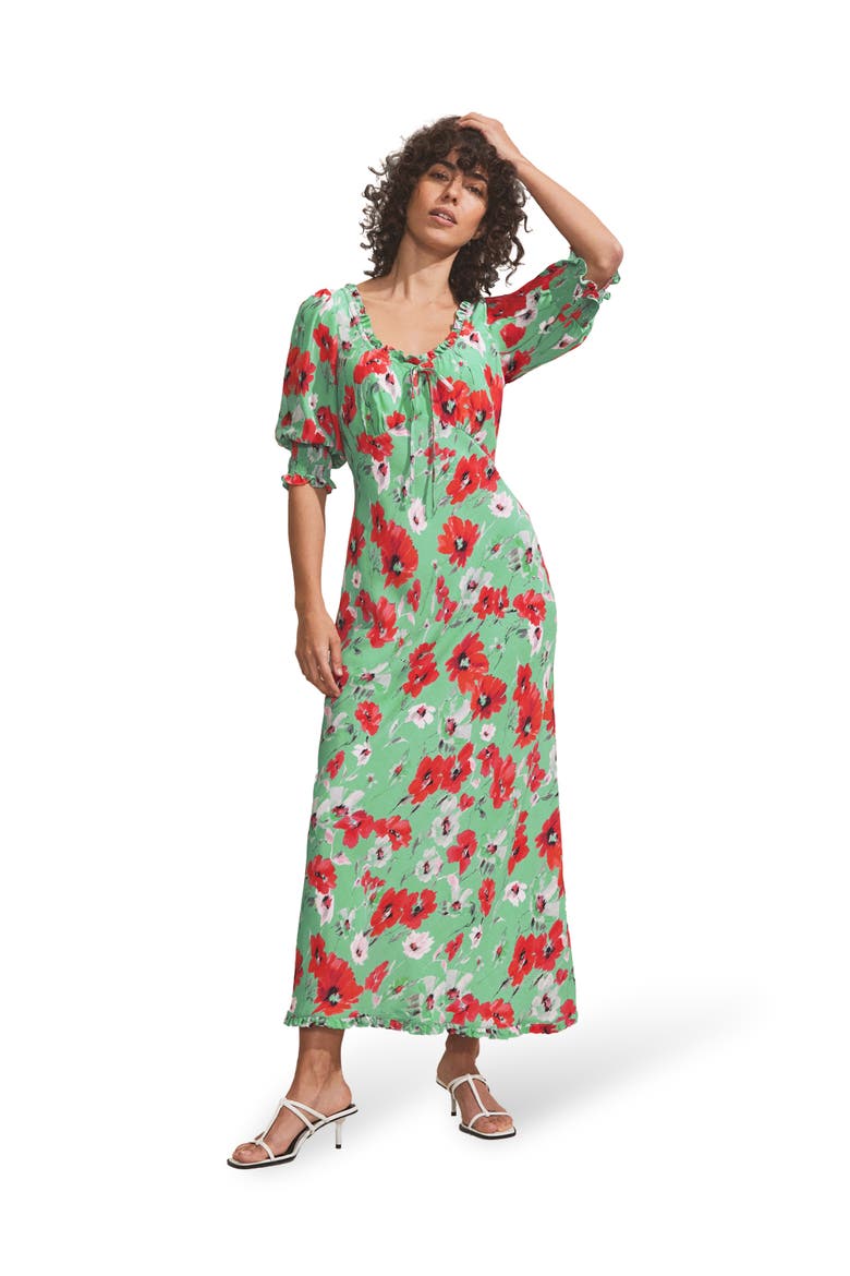 Poppy Print Tie Front Dress, Main, color, Red