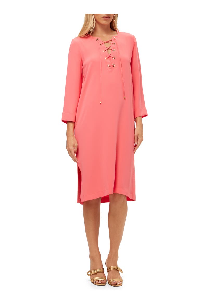 Catamaran Lace Up Midi Dress, Main, color, Coral Crush