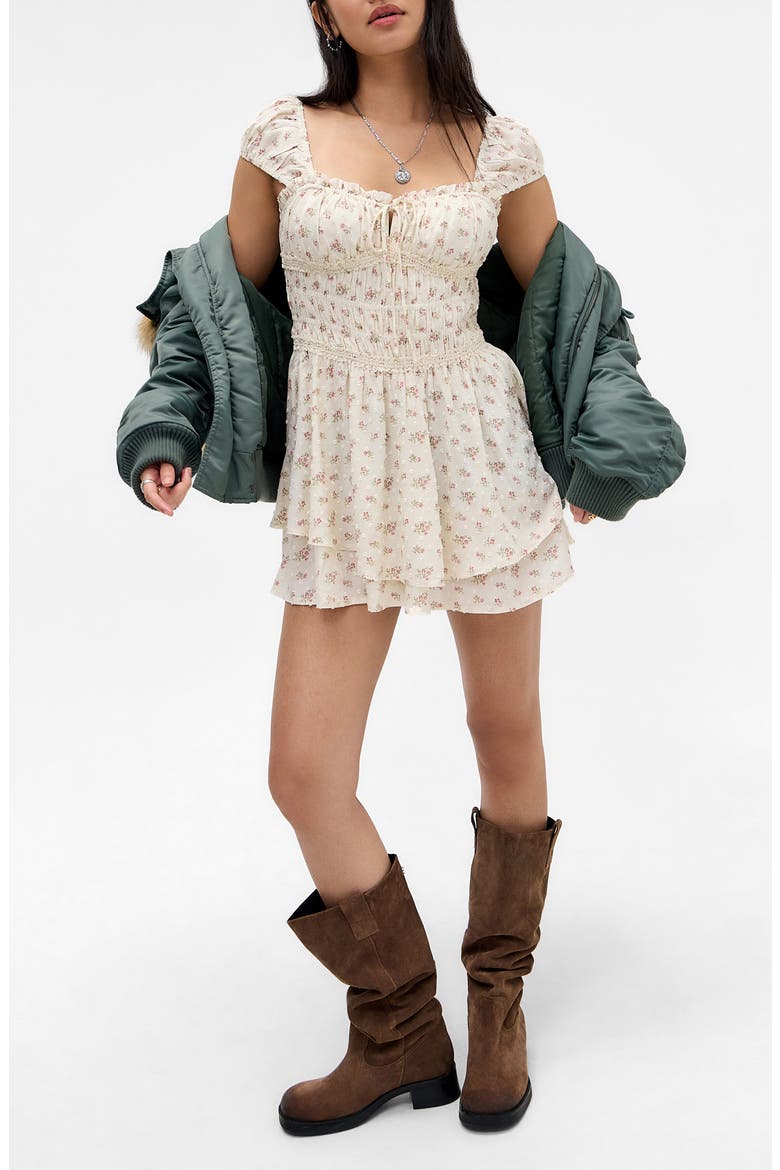 Ruby Floral Skirted Romper, Main, color, DITSY WHITE