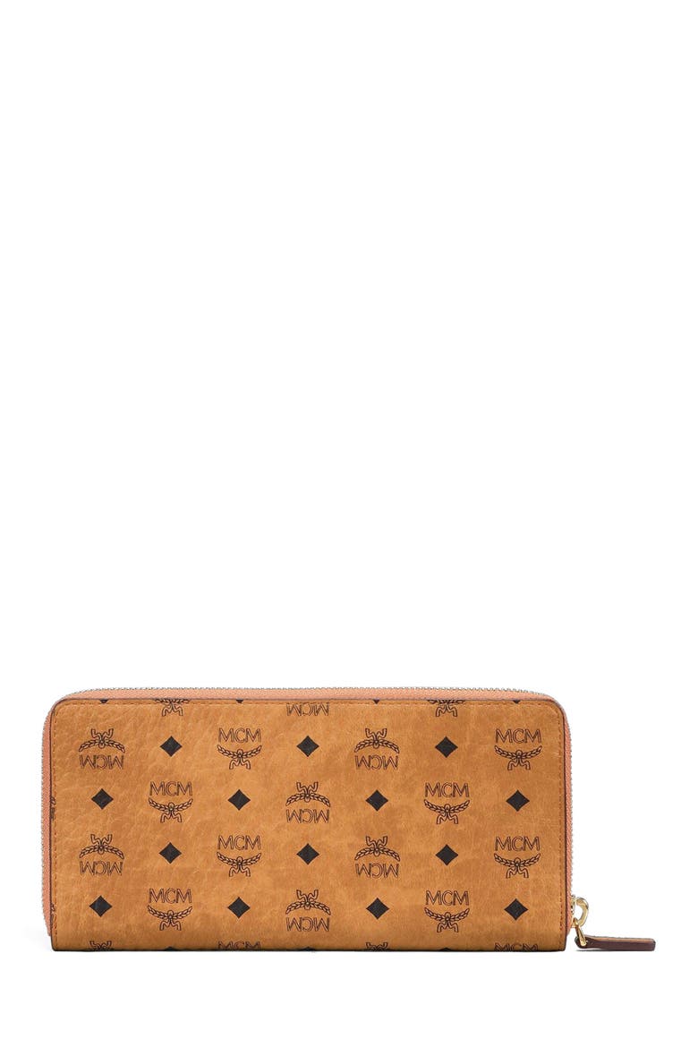 Aren Zip Around Wallet in Visetos, Alternate, color, Cognac