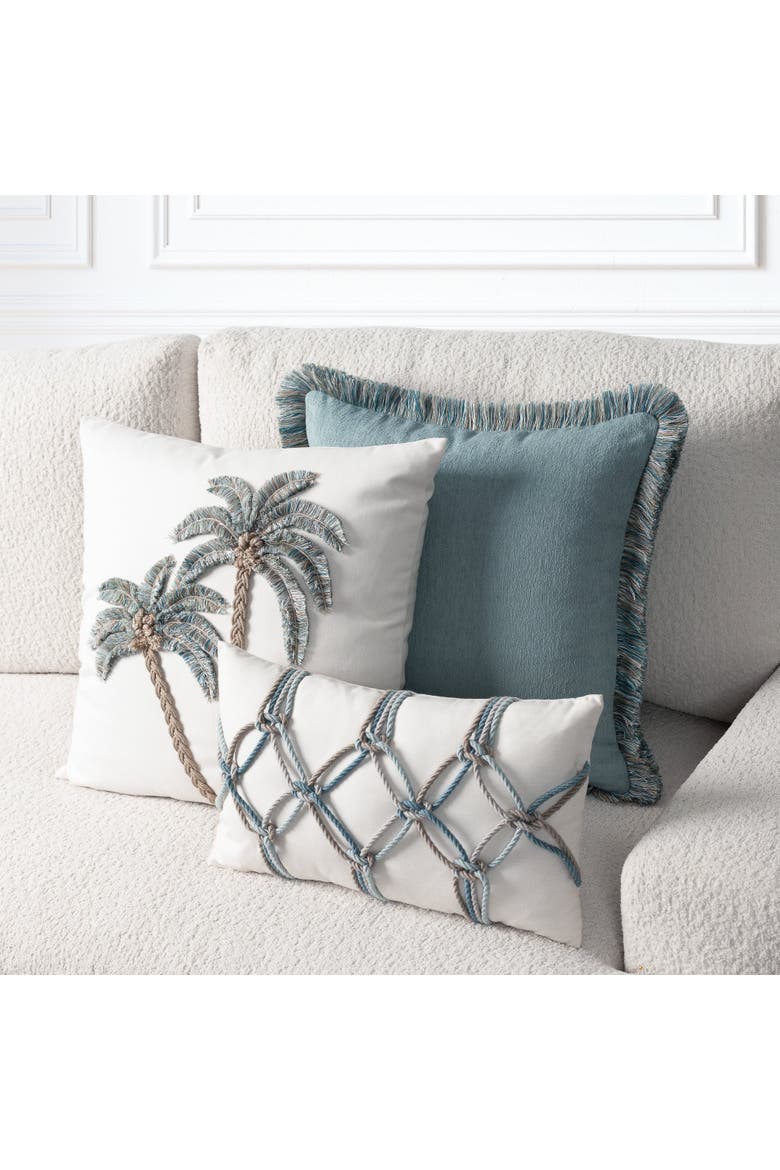 Halo Fringed Indoor & Outdoor Woven Accent Pillow & Insert, Alternate, color, Mist