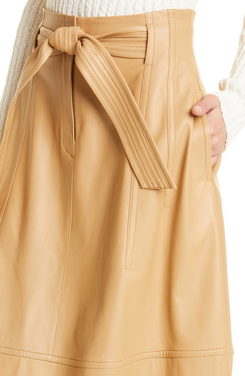 Vince Topstitch Belted Leather Skirt, Alternate, color, 