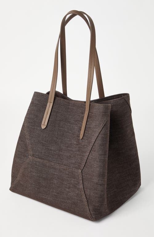 Shop Brunello Cucinelli Denim Bc Duo Bag In Chocolate