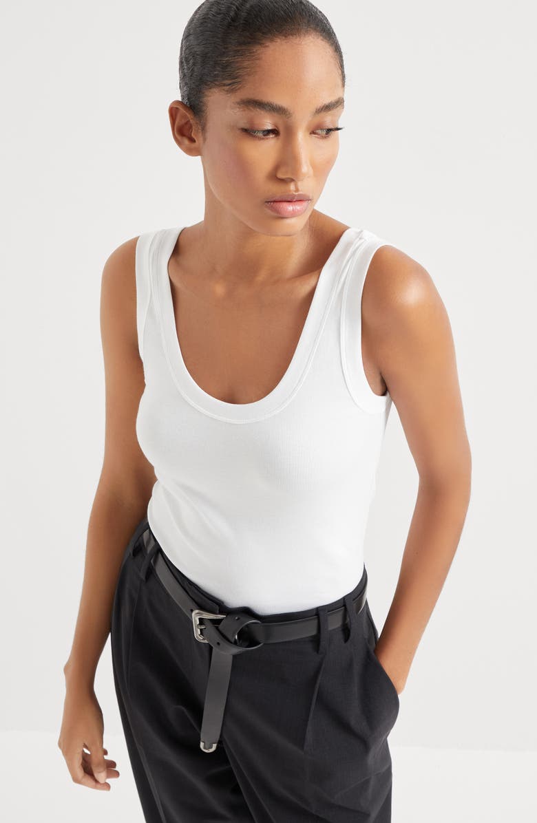 Brunello Cucinelli Ribbed jersey top, Alternate, color, White