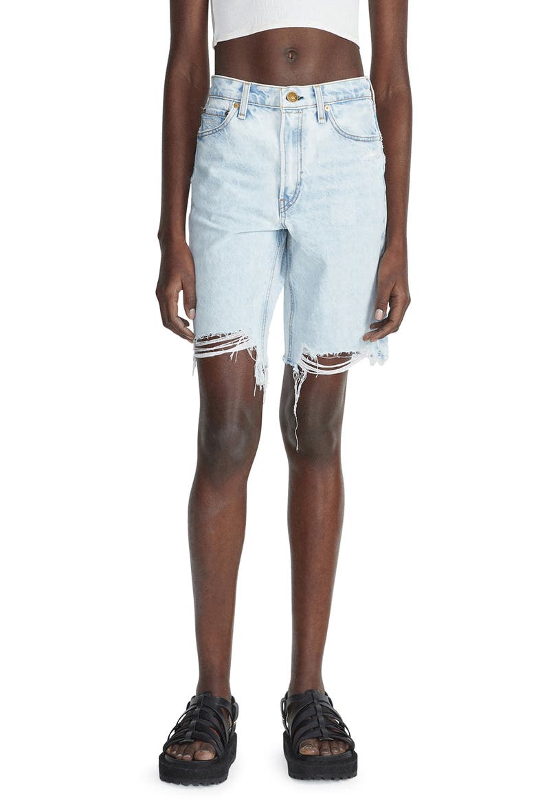 Chew Hem Denim Bermuda Shorts, Main, color, VICTORIA