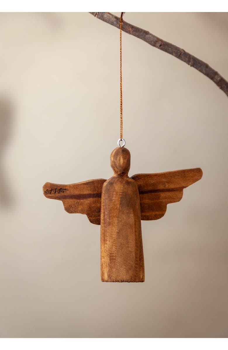 kanju Interiors Wooden Angel Ornament, Main, color, Cognac