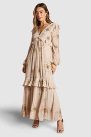 Coast V-Neck Embellished Tiered Midi Dress