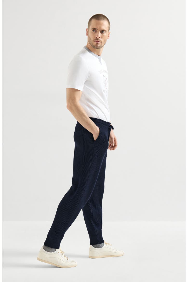 Cashmere English rib knit joggers, Alternate, color, Marine