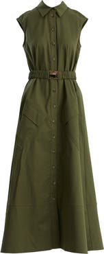 Gizia Green Sleeveless Shirt Dress