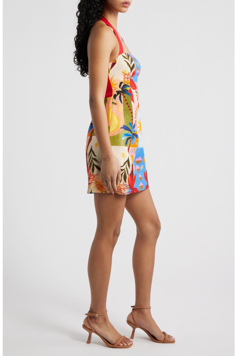 Keely Mixed Print Linen Blend Halter Neck Dress, Alternate, color, BRIGHT HAVANA