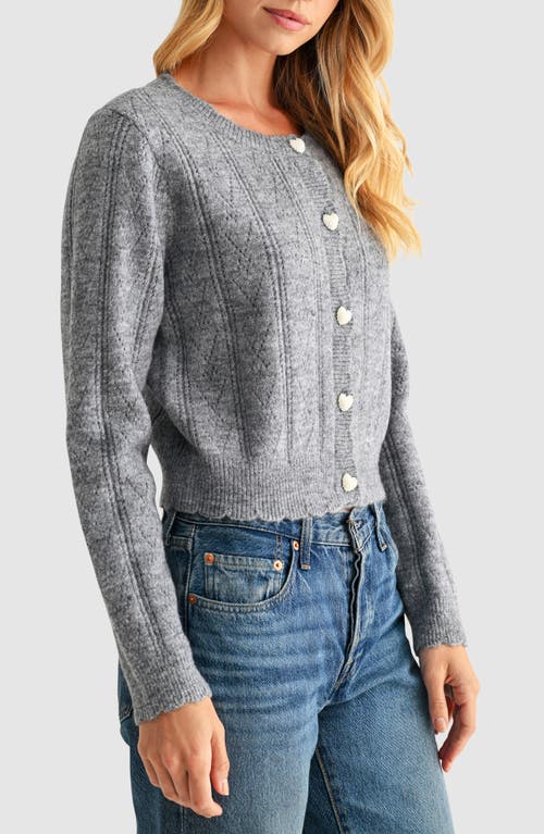 Lush Heart Button Pointelle Cardigan In Gray