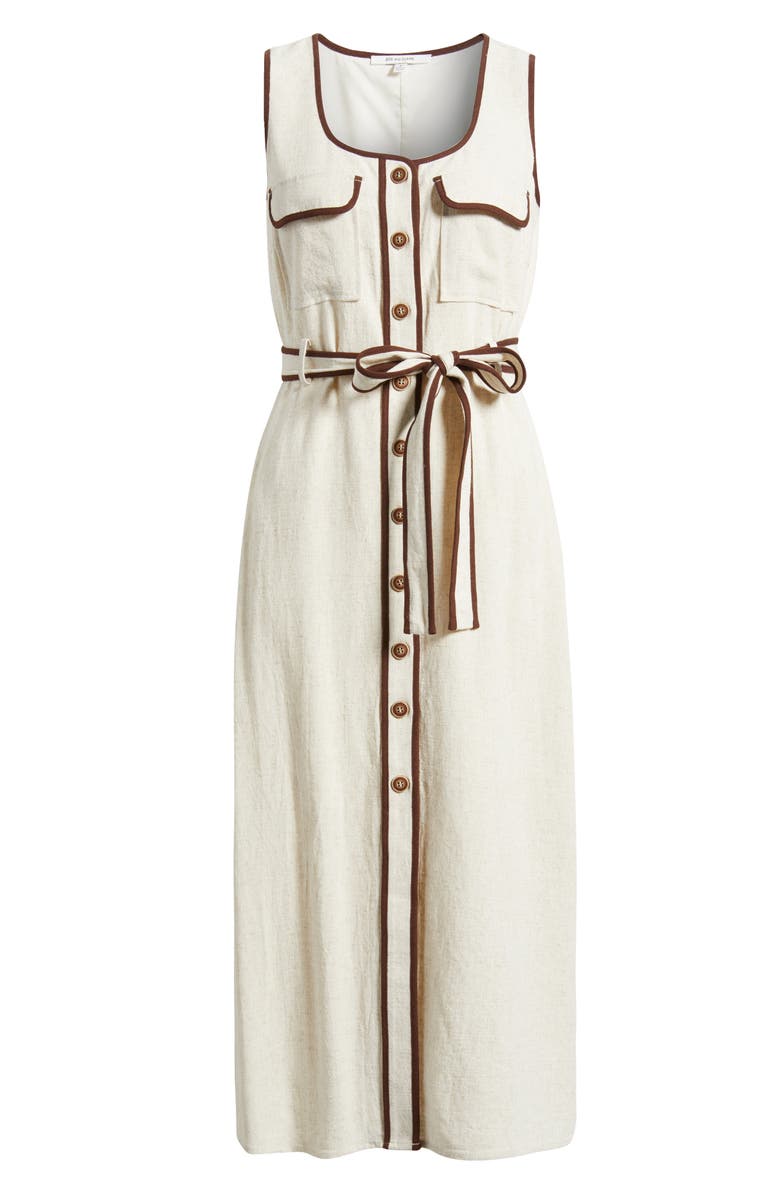 ZOE AND CLAIRE Contrast Piping Button-Up Dress, Alternate, color, Sand/ Navy