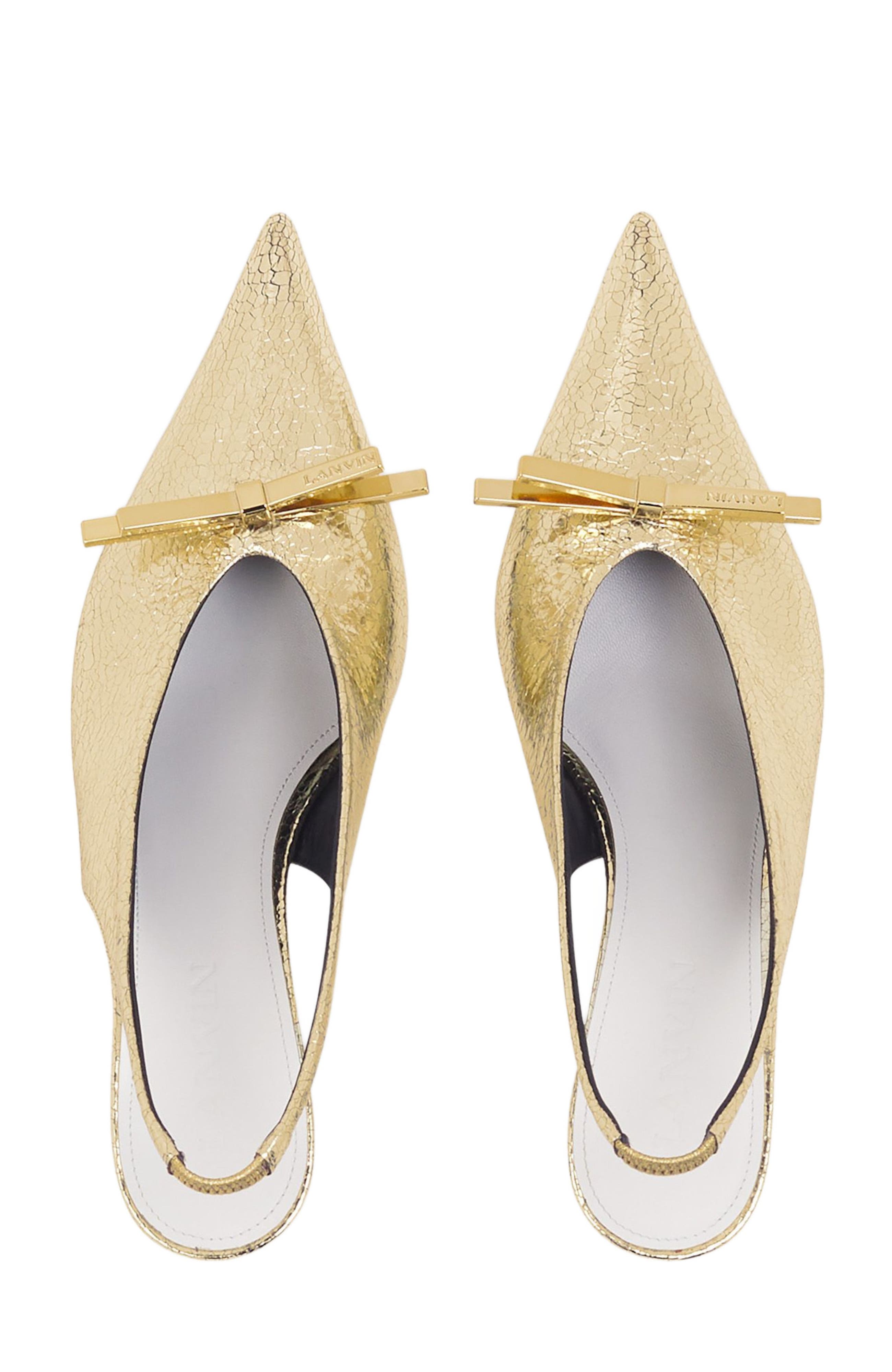 Lanvin BOW SLINGBACK PUMPS IN CRACKLED METALLIC LEATHER, Alternate, color, 
