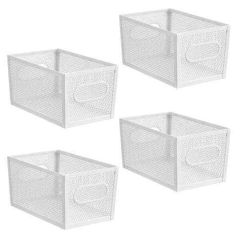 Perforated Metal Storage Bin with Handles - Set of 4 - Matte White