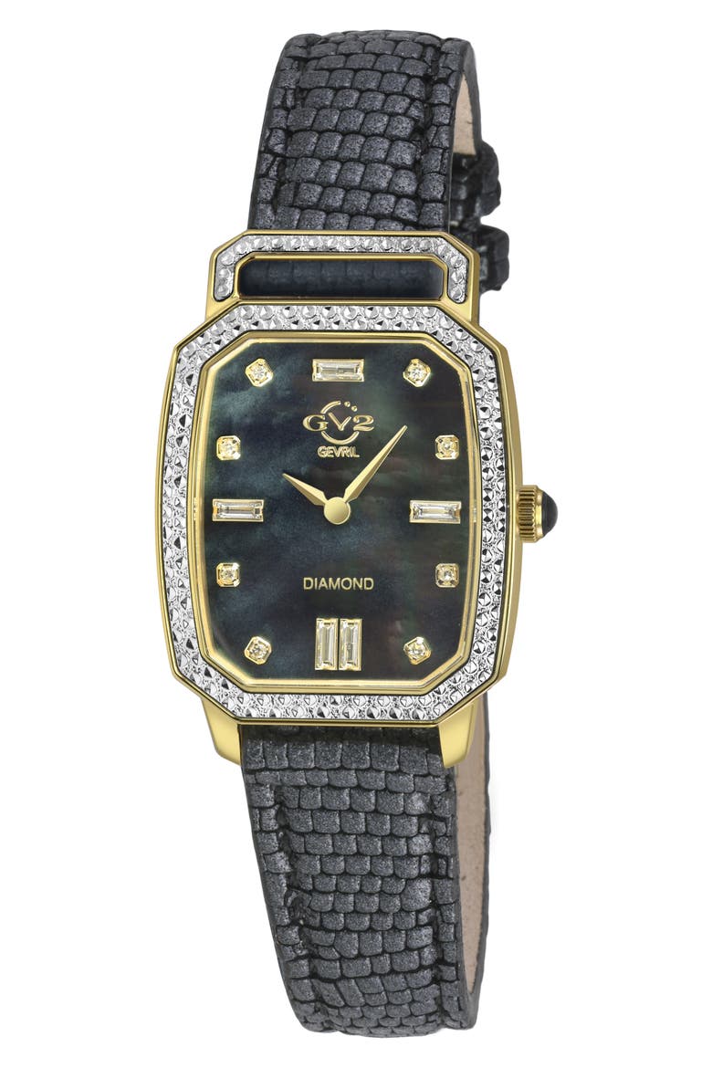 Pavia Diamond Leather Strap Watch, 25mm x 29mm, Main, color, BLACK