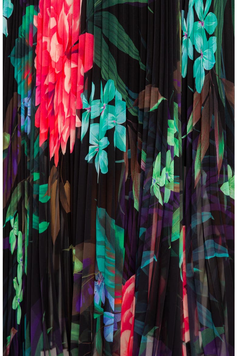Floral Pleated Off the Shoulder Maxi Dress, Alternate, color, BLACK MULTI