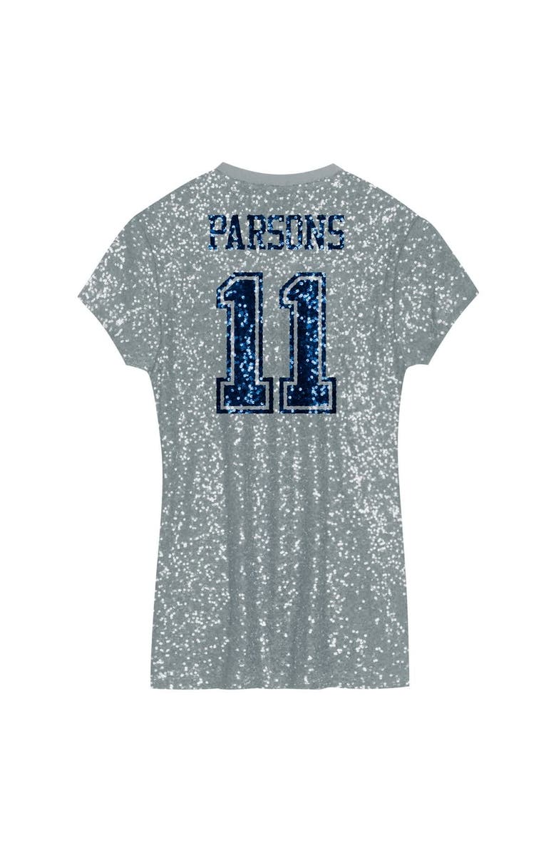 Outerstuff Girls Youth Micah Parsons Silver Dallas Cowboys Sequin Player Name & Number V-Neck Dress, Alternate, color, 
