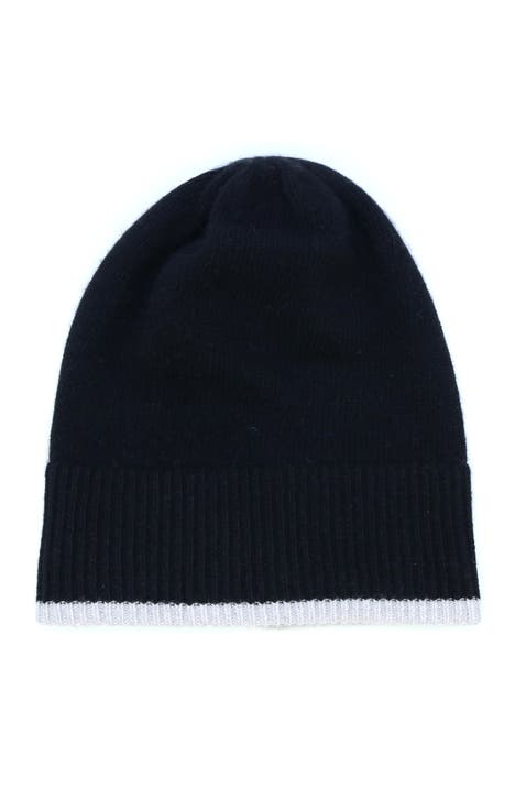 Cashmere beanie with contrast