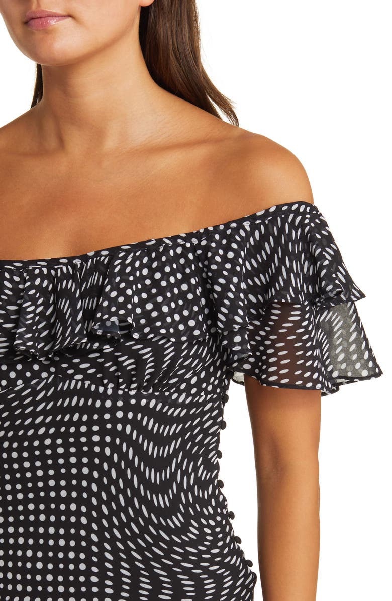 WAYF Polka Dot Ruffle Off the Shoulder Dress, Alternate, color, 