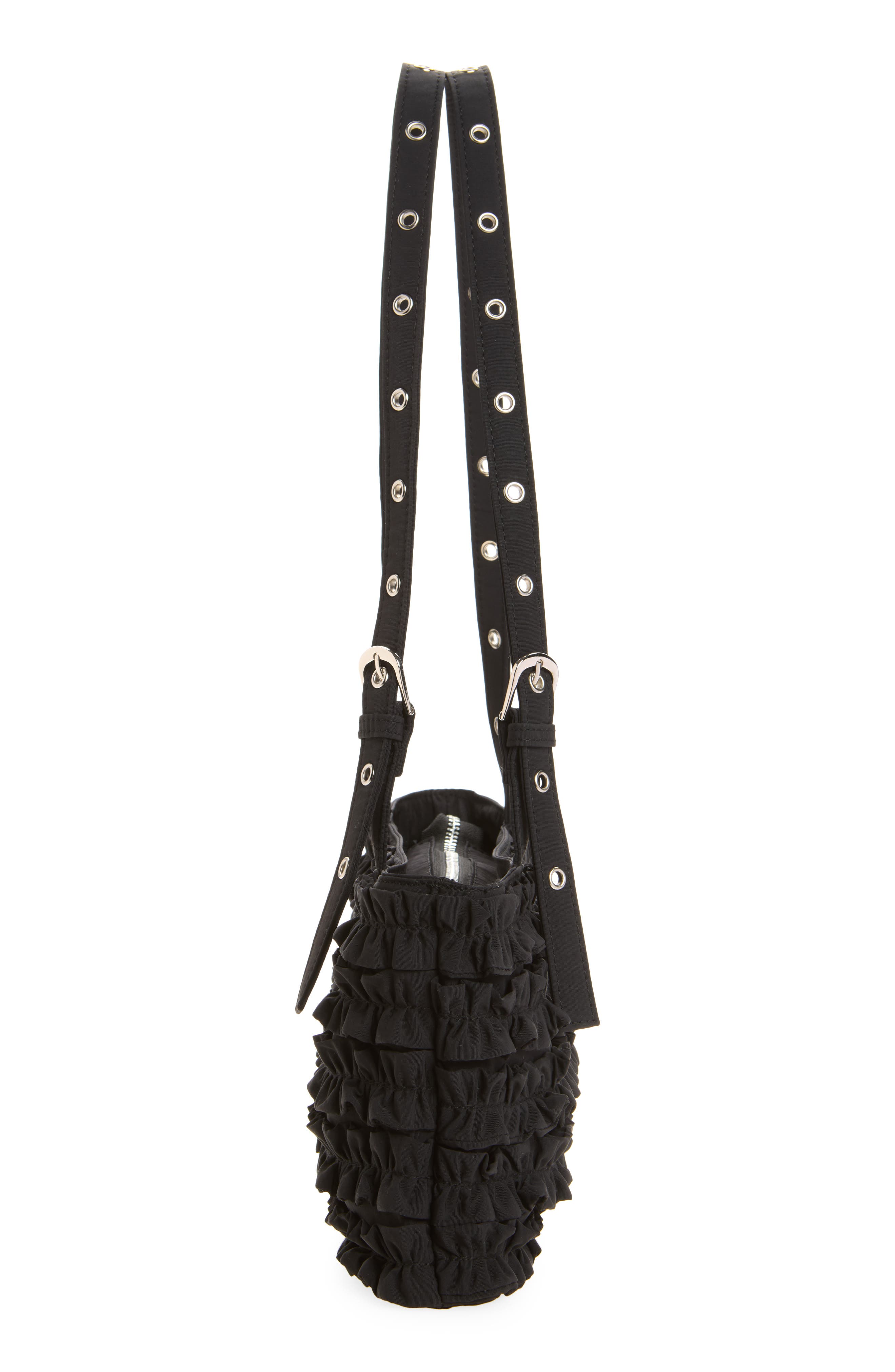 Sophia Ruffle Shoulder Bag, Alternate, color, BLACK