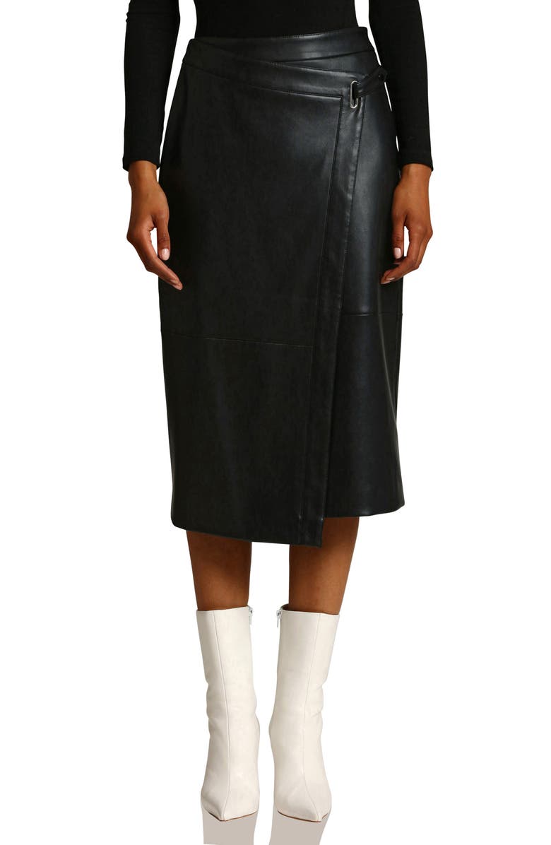 Avec Les Filles Faux-Ever Leather<sup>™</sup> Midi Wrap Skirt, Alternate, color, 