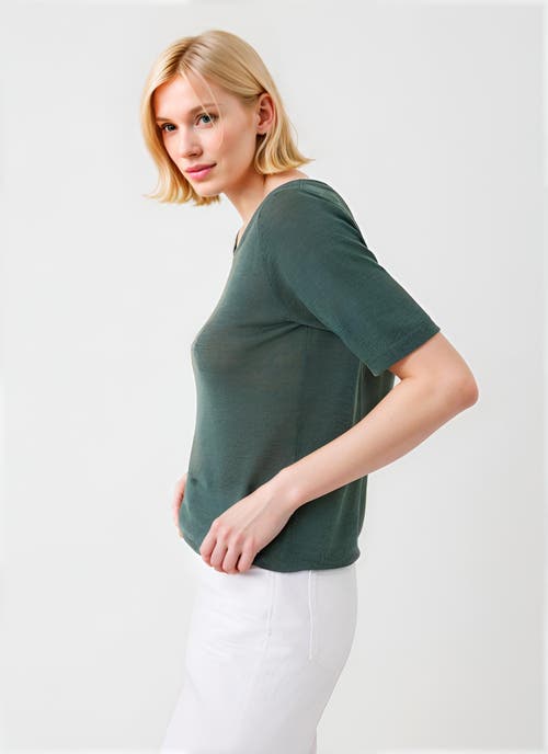 Majestic Filatures Linen Knit Elbow Sleeve Boatneck Shirt