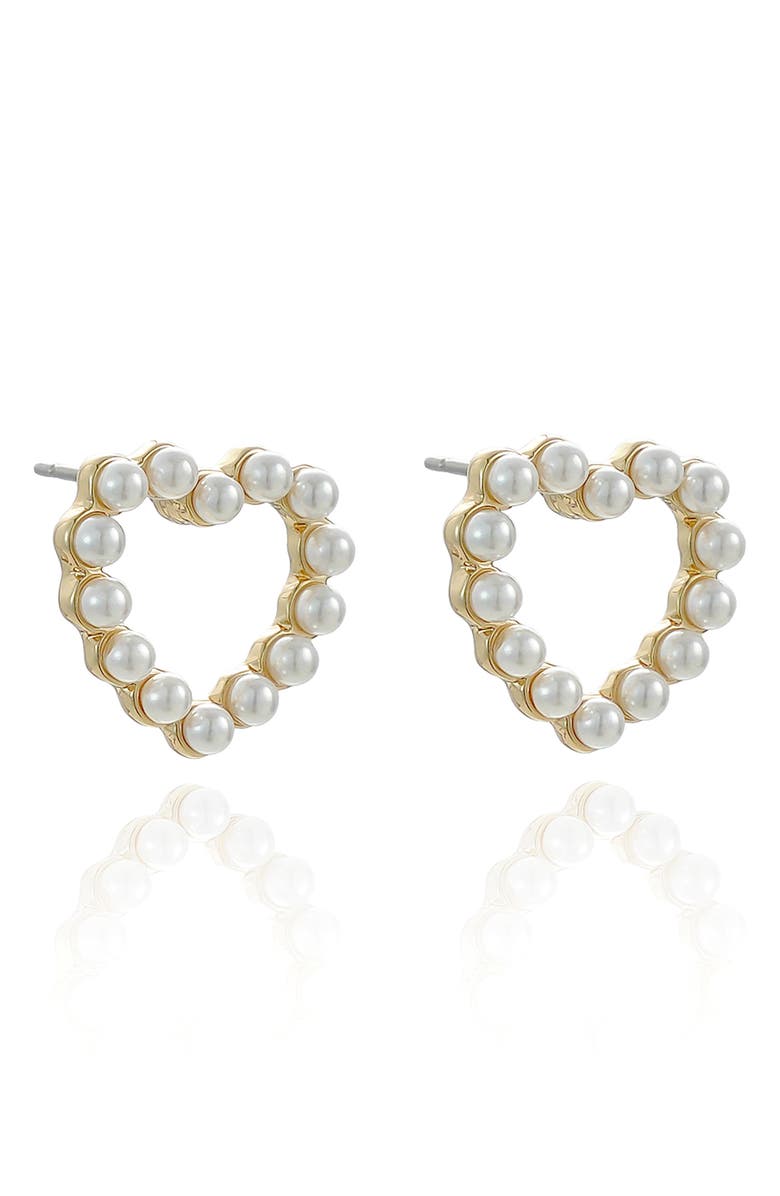 Ettika Faux Pearl Heart Stud Earrings, Alternate, color, Gold/ White