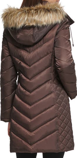 Faux Fur Trim Longline Puffer Jacket