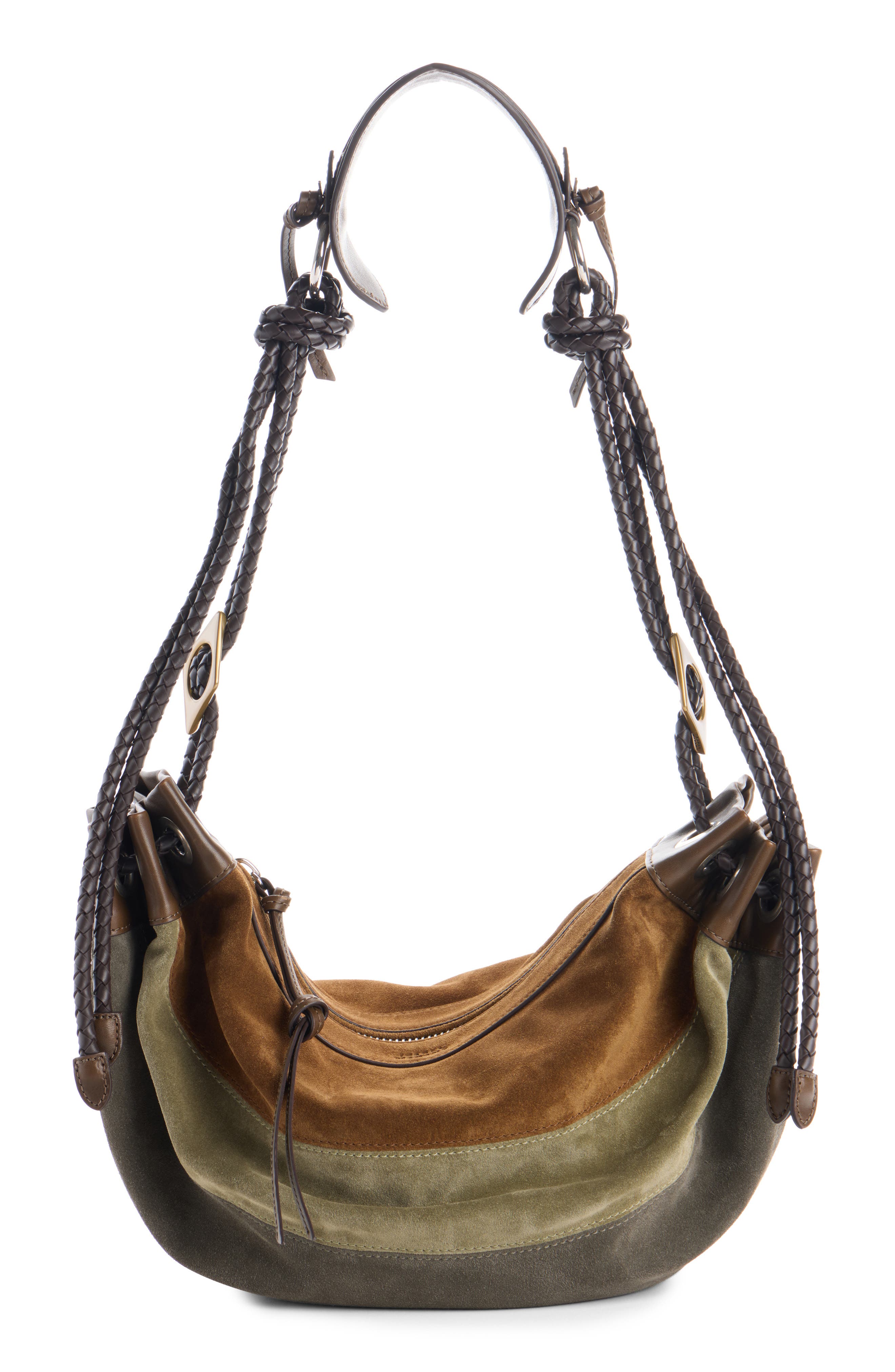 Isabel Marant Medium Maia Colorblock Suede Shoulder Bag, Main, color, Multicolor Khaki