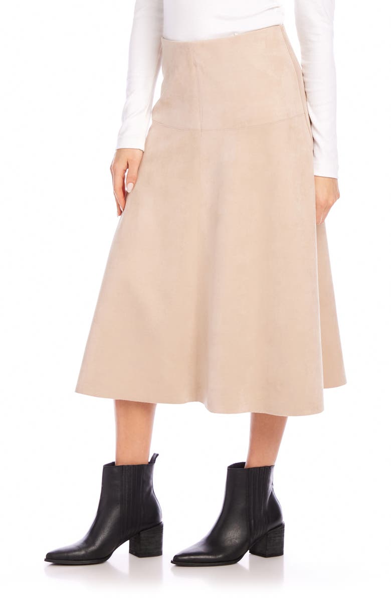 Karen Kane Faux Suede Midi A-Line Skirt, Alternate, color, 