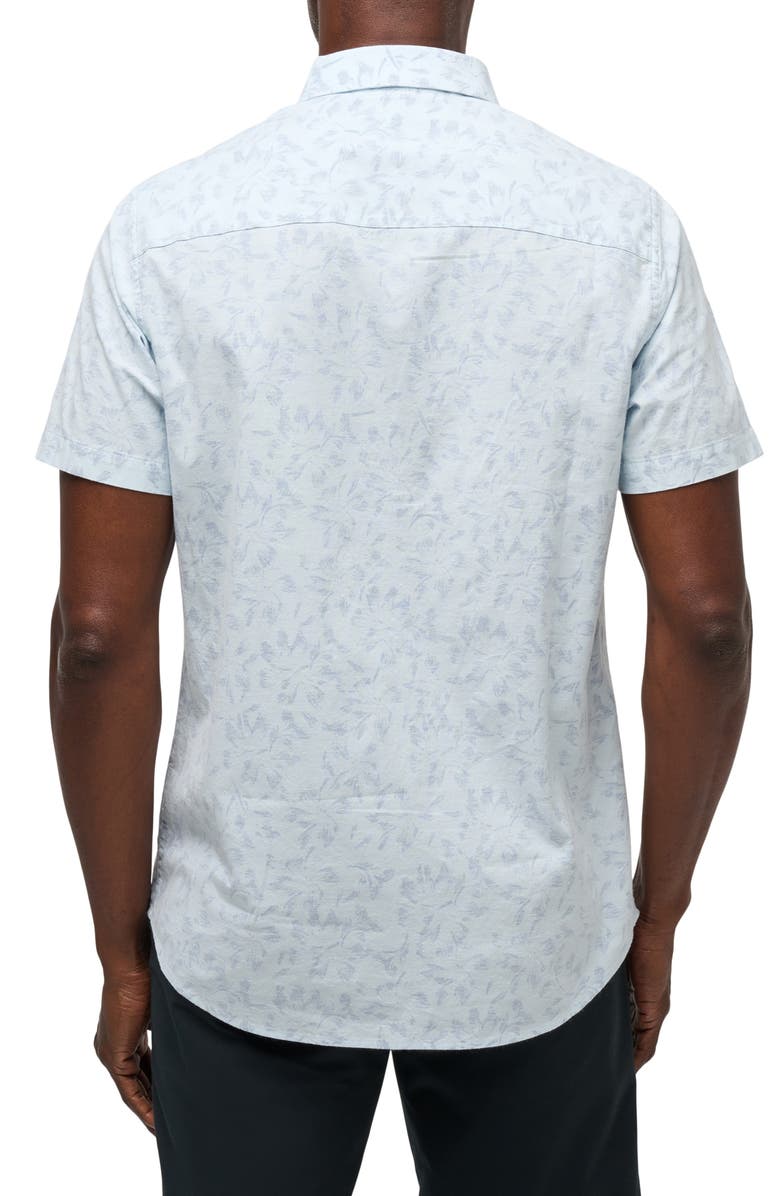 TravisMathew King Air Trim Fit Floral Short Sleeve Button-Up Shirt, Alternate, color, Heather Dream Blue