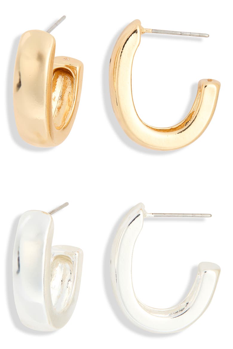 2-Pack Puffy Huggie Hoop Earrings, Main, color, GOLD- SILVER