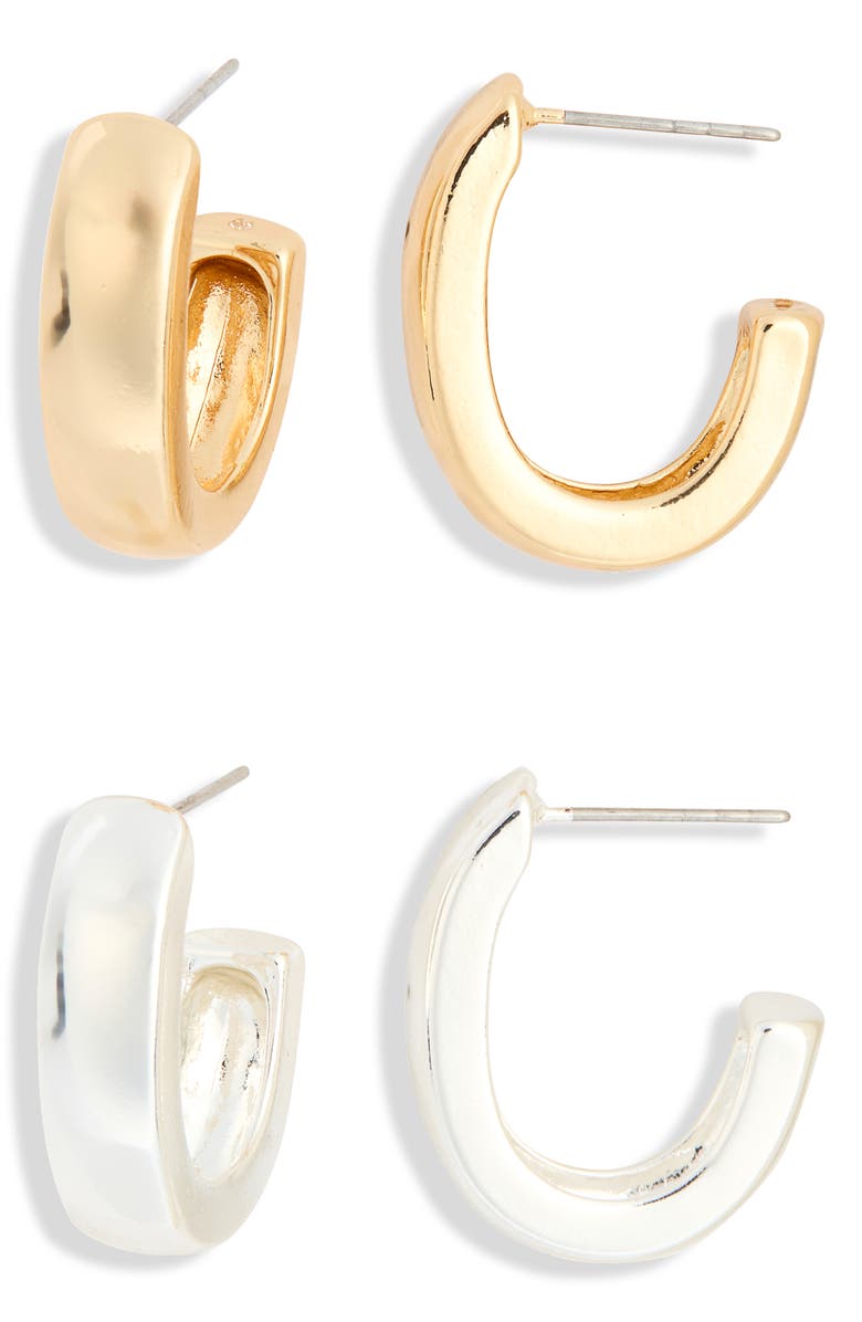 Leith 2-Pack Puffy Huggie Hoop Earrings, Main, color, Gold- Silver